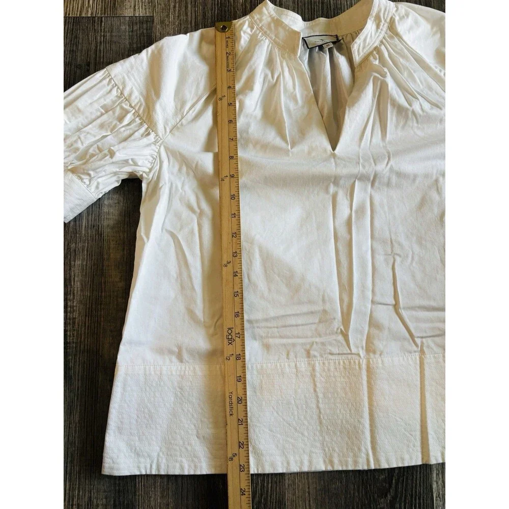 Tuckernuck Ruthie White Short Puff Sleeve V Neck Button Cuff Blouse Size Medium